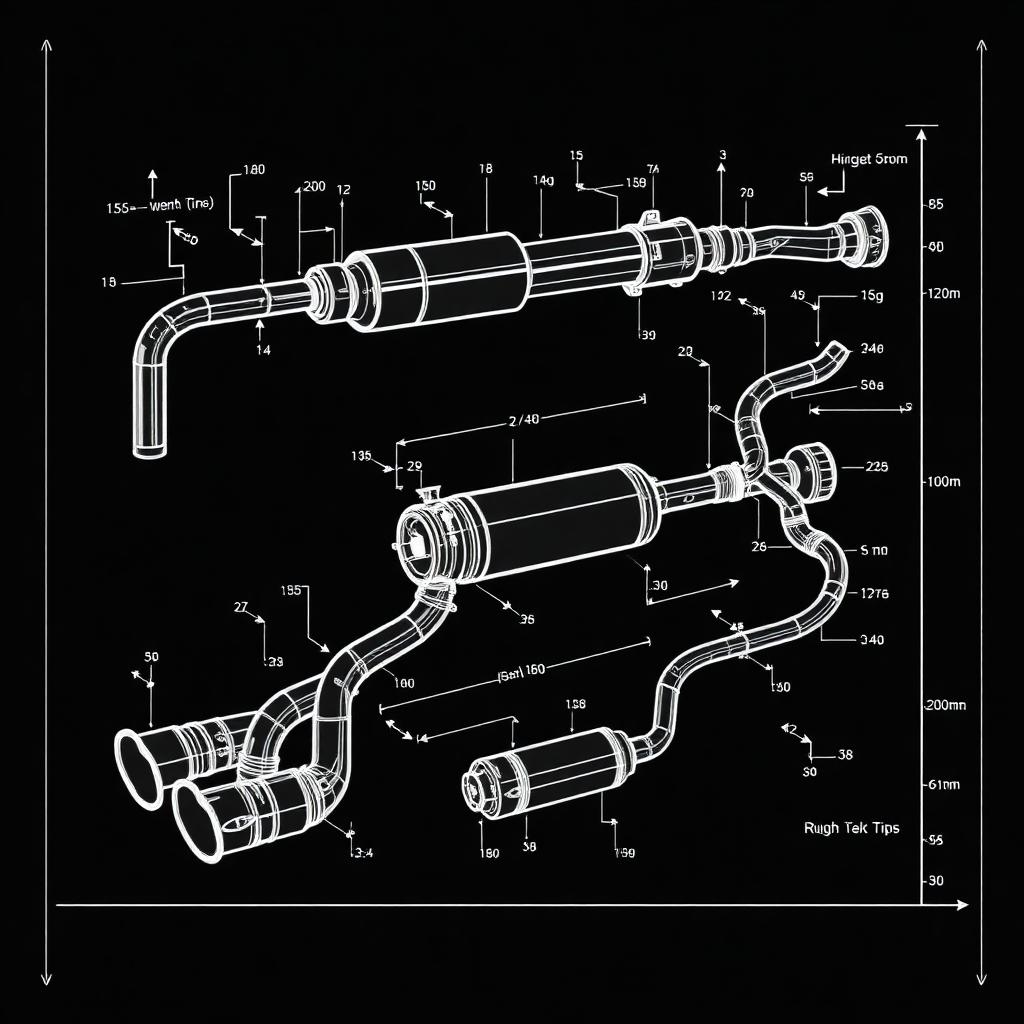 ARES Performance Abgassystem-Blueprint – Strömungsdynamik und Querschnitt
